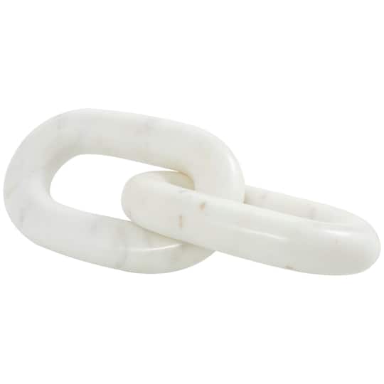 9" White Marble Geometric 2 Link Chain Sculpture Décor